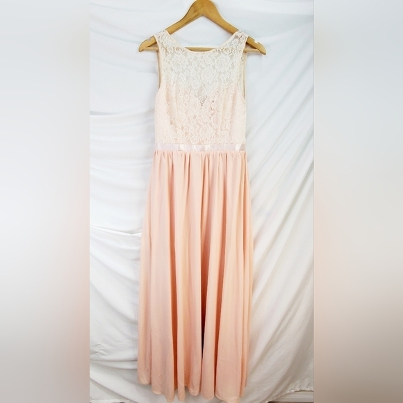 Amazon | Dresses | Pale Peach Evening Gownbridesmaids Dressformal Gown Lace  Chiffon Size 6 A8 | Poshmark